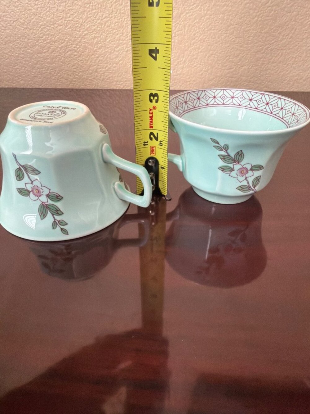 Vintage Adams Calyx Ware Singapore Bird Ironstone Teacups Aqua England Set of 2 - Picture 10 of 12